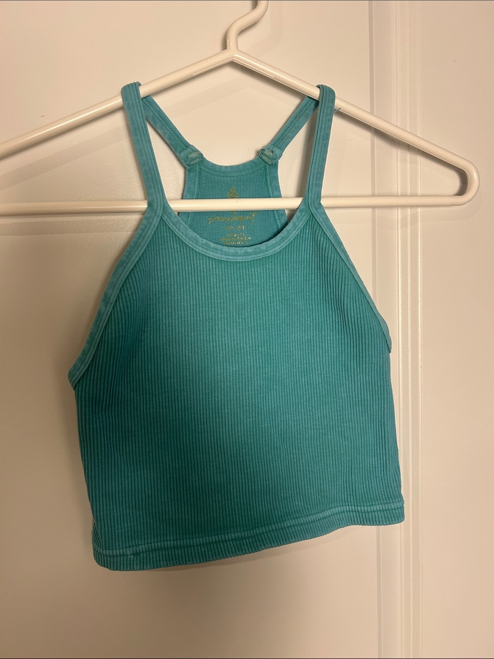 Free People Teal Ribbed Crop Tank